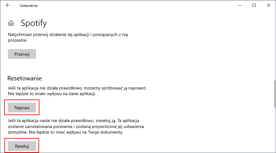 Napraw lub zresetuj Spotify w Windows 10