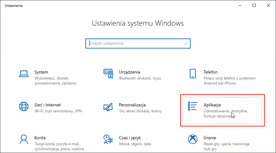 Wejdź do ustawień aplikacji w Windows 10