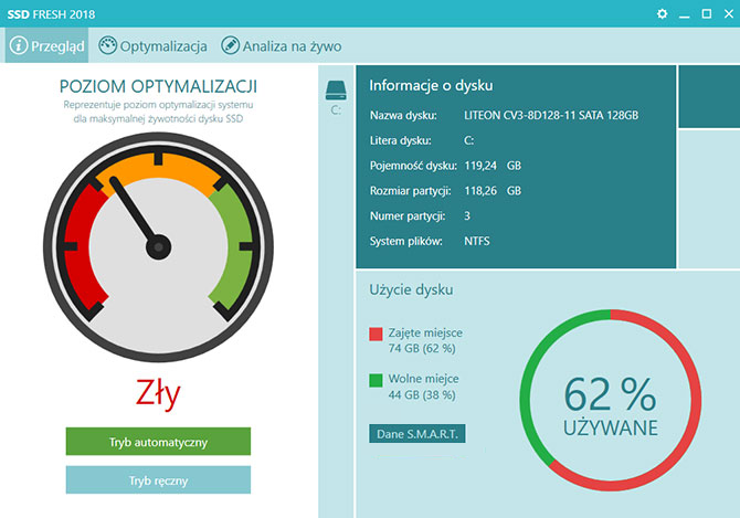 SSD Fresh - główny ekran i tryb automatyczny