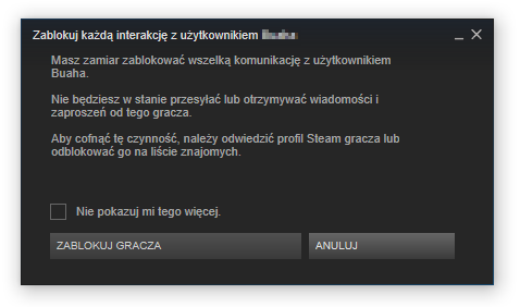 Steam - potwierdź blokadę gracza