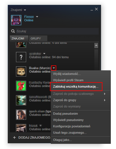 Steam - zablokuj komunikację