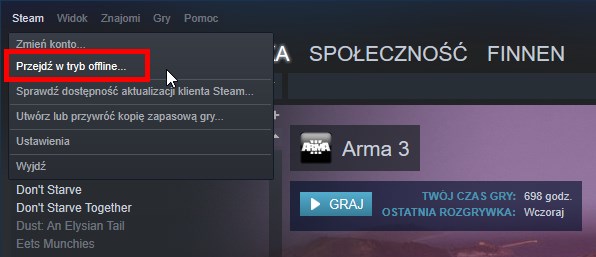 Uruchom Steam w trybie offline