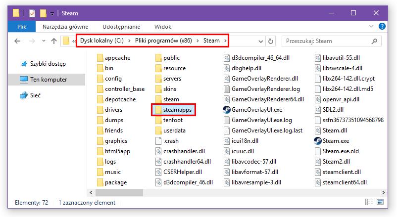 Przejdź do folderu ze Steamem