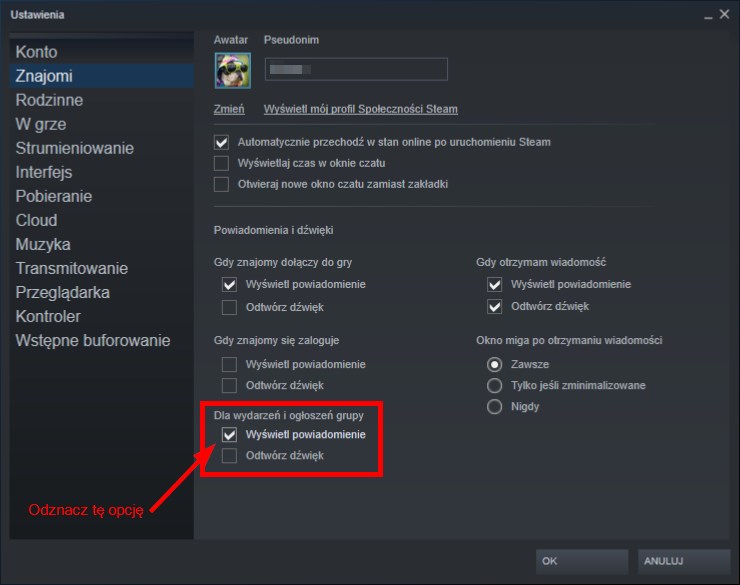 Wyłącz powiadomienia z grup na Steam