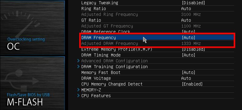 Wyszukaj opcji DRAM Frequency