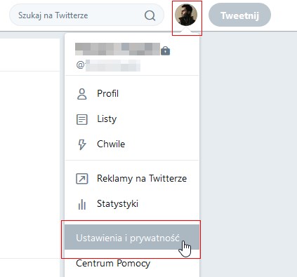 Twitter - wejdź do ustawień