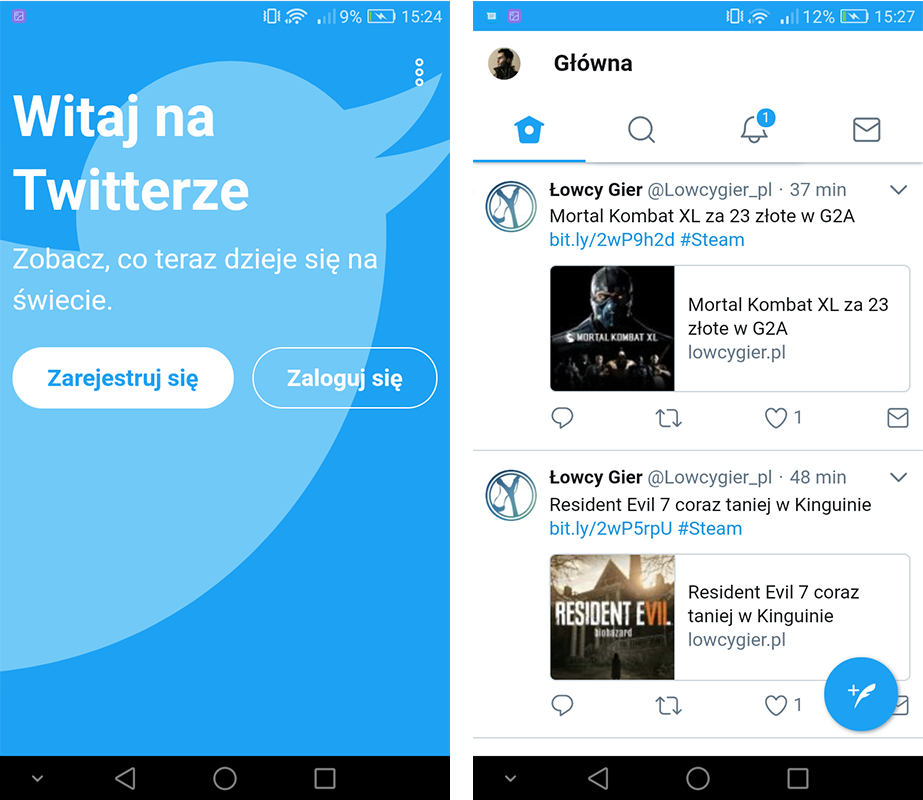 Twitter Lite - logowanie i główny interfejs aplikacji
