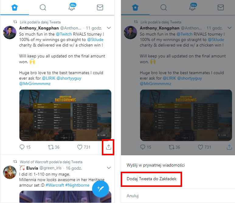 Twitter - dodawanie tweetów do zakładek w wersji mobilnej