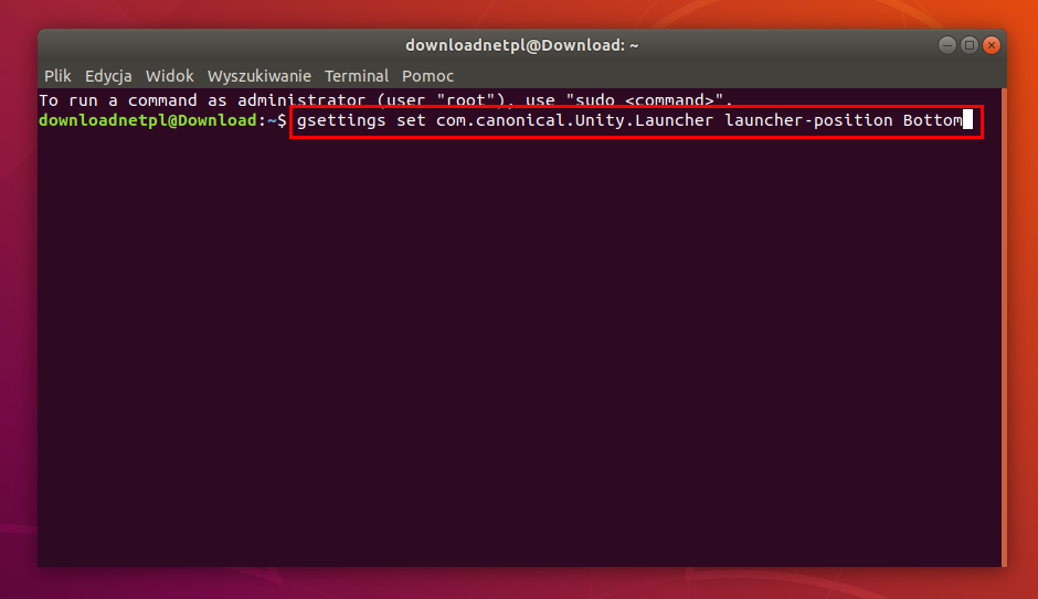 Przenoszenie doku na dół ekranu w Ubuntu 16.10 i starszych