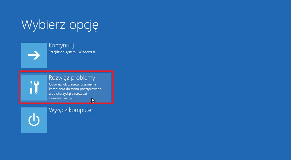 Wybierz opcję rozwiązywania problemów