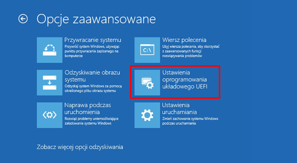 Wybierz opcję przejścia do oprogramowania układowego UEFI