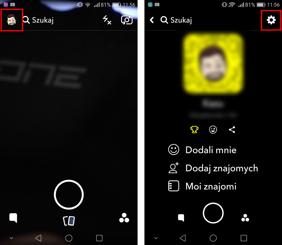 Wejdź do ustawień Snapchata