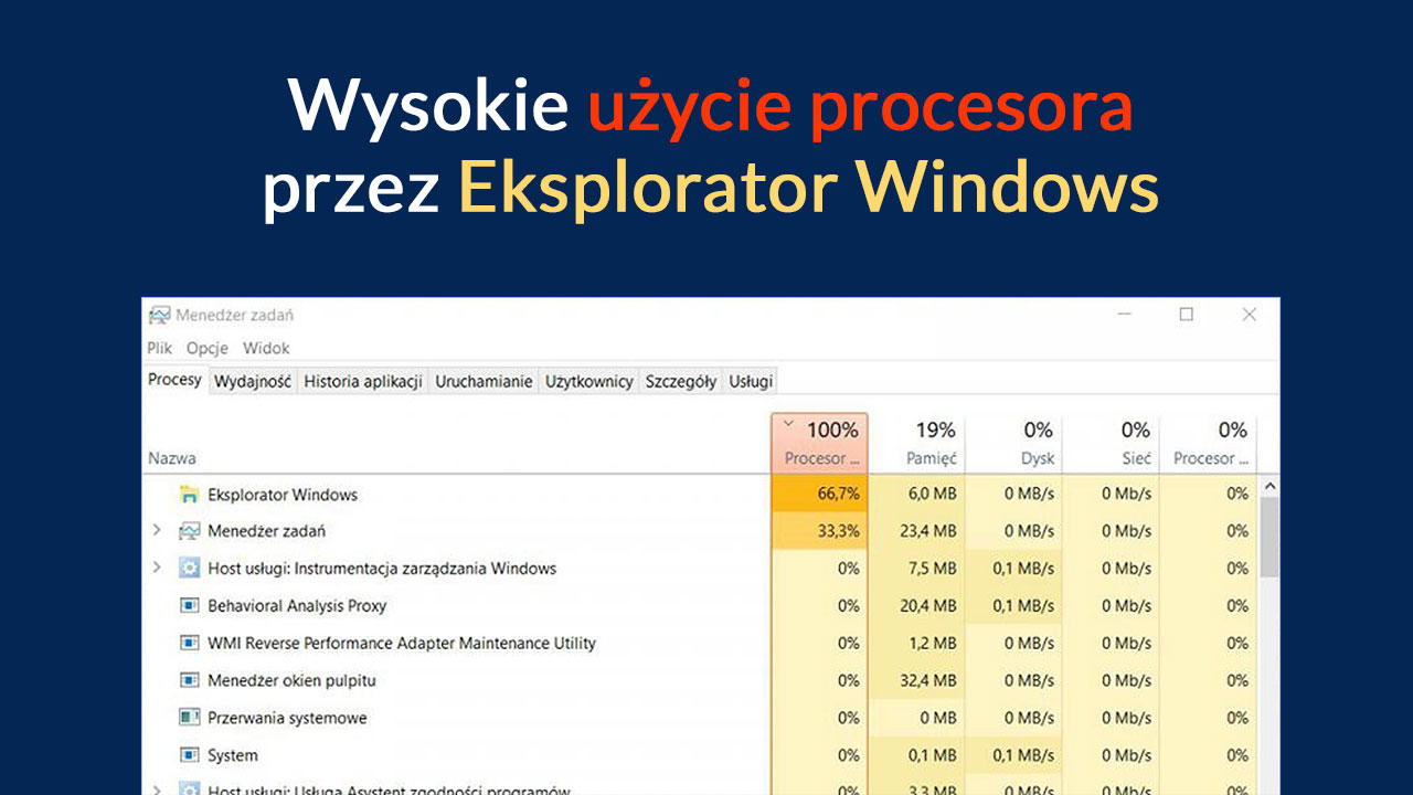 Wysokie użycie procesora przez Eksplorator plików w Windows 10