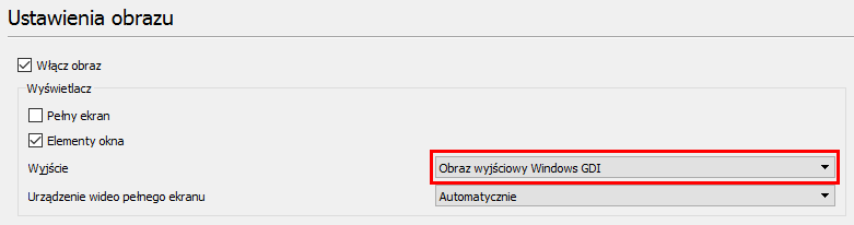 Ustaw Windows GDI na wyjście w VLC