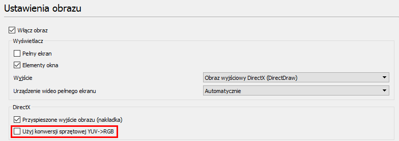 Wyłącz konwersję YUV > RGB