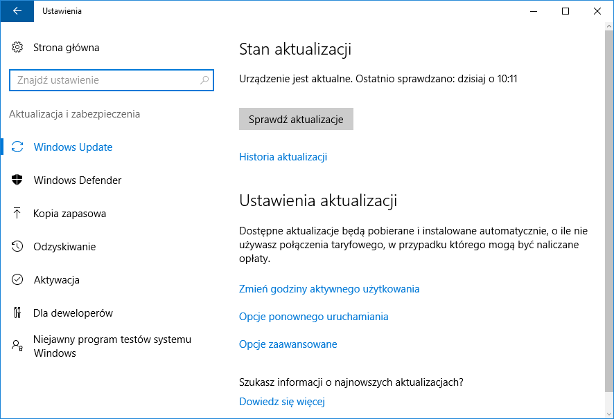 Sprawdź aktualizacje w ustawieniach Windows 10