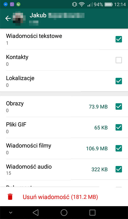 Usuwanie poszczególnych elementów rozmowy w Whatsapp