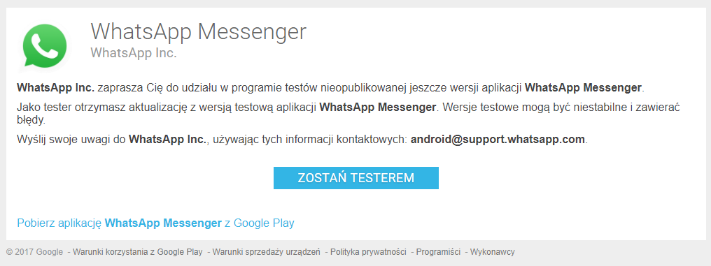 Zostań testerem Whatsapp