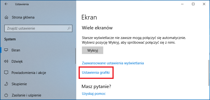 Wejdź do właściwości grafiki w Windows 10