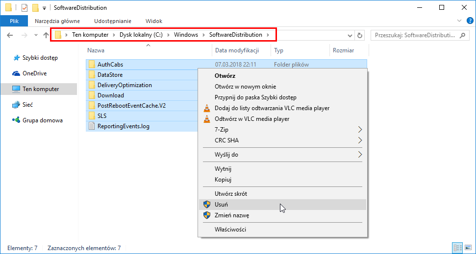 Usuń zawartość folderu SoftwareDistribution