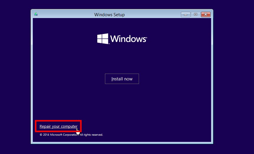 Wybierz opcję naprawy komputera w instalatorze Windows 10
