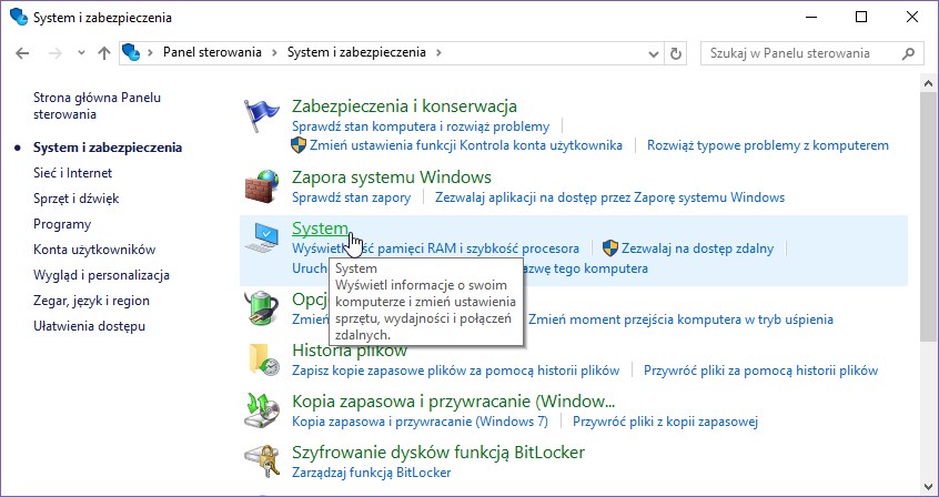 Wejdź do ustawień systemu z poziomu Panelu sterowania