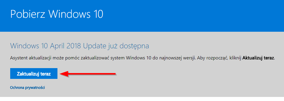 Pobierz asystenta aktualizacji do Windows 10 (1803)