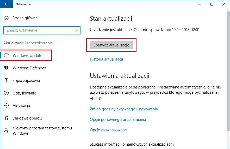 Sprawdź dostępność nowych aktualizacji w Windows Update