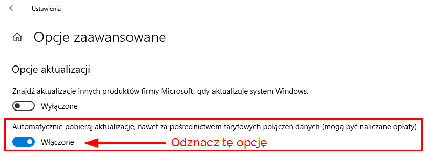 Odznacz opcję pobierania podczas połączenia taryfowego