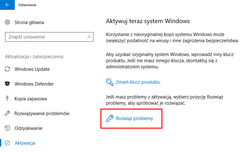 Uruchom rozwiązywanie problemów z aktywacją Windows 10