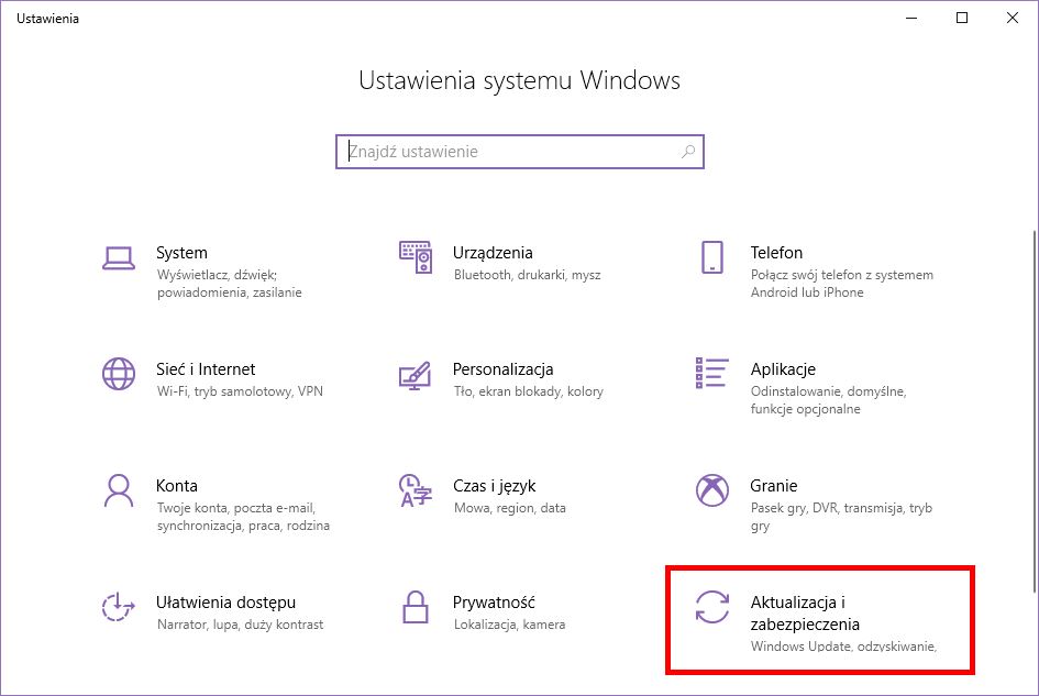 Wejdź do ustawień zabezpieczeń w Windows 10