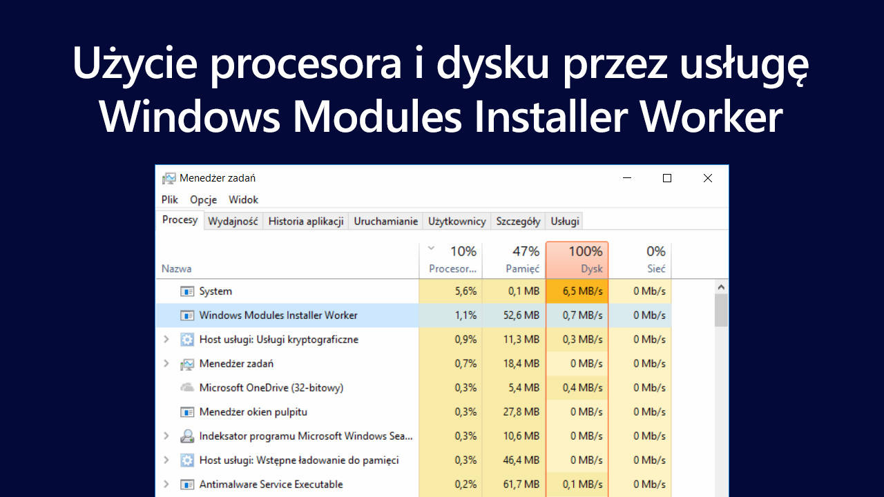Windows Modules Installer Worker - co to jest i jak zmniejszyć zużycie dysku oraz procesora