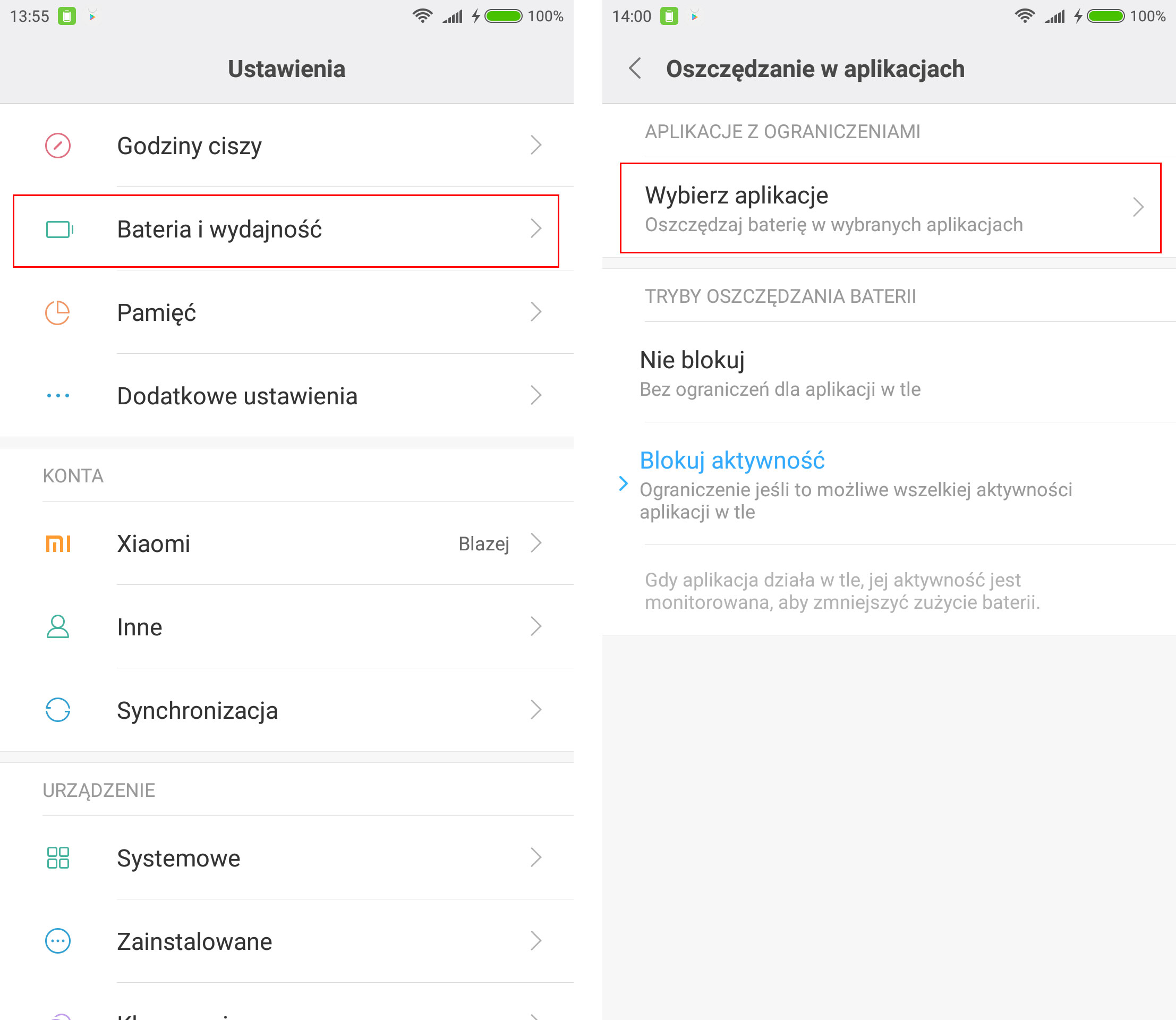 Przejdź do opcji oszczędzania energii w Xiaomi