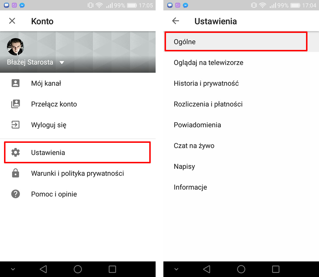 Wejdź do ustawień w YouTube na Androidzie