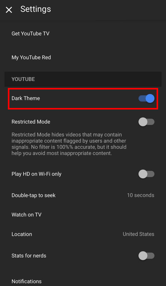 Włącz tryb ciemny w ustawieniach YouTube