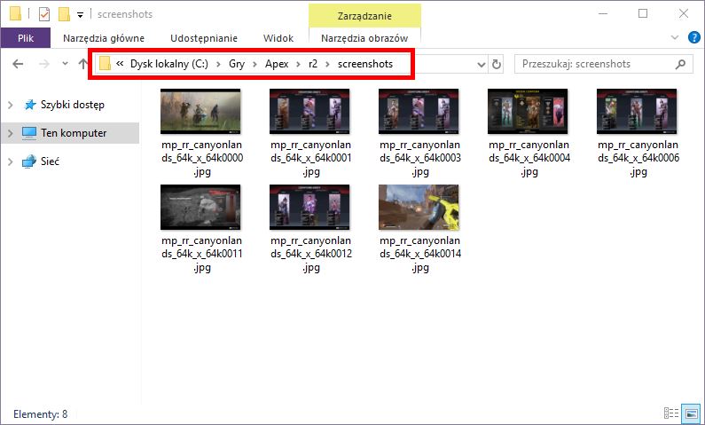 Folder zrzutów ekranu w Apex Legends
