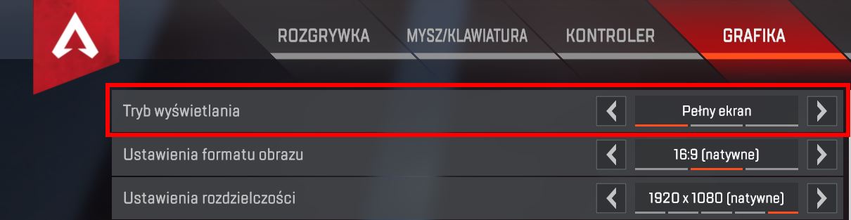 Apex Legends - ustaw tryb pełen ekran