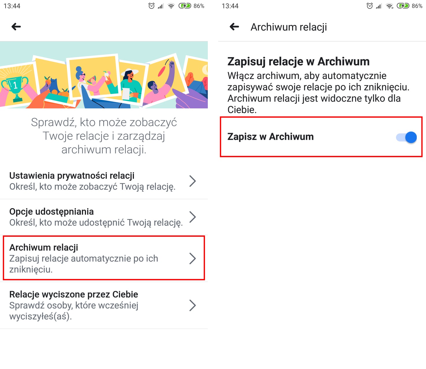 Włącz zapisywanie relacji w archiwum na Facebooku