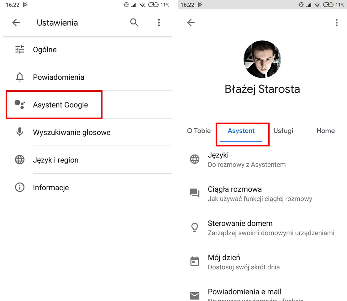 Otwórz ustawienia Asystenta Google