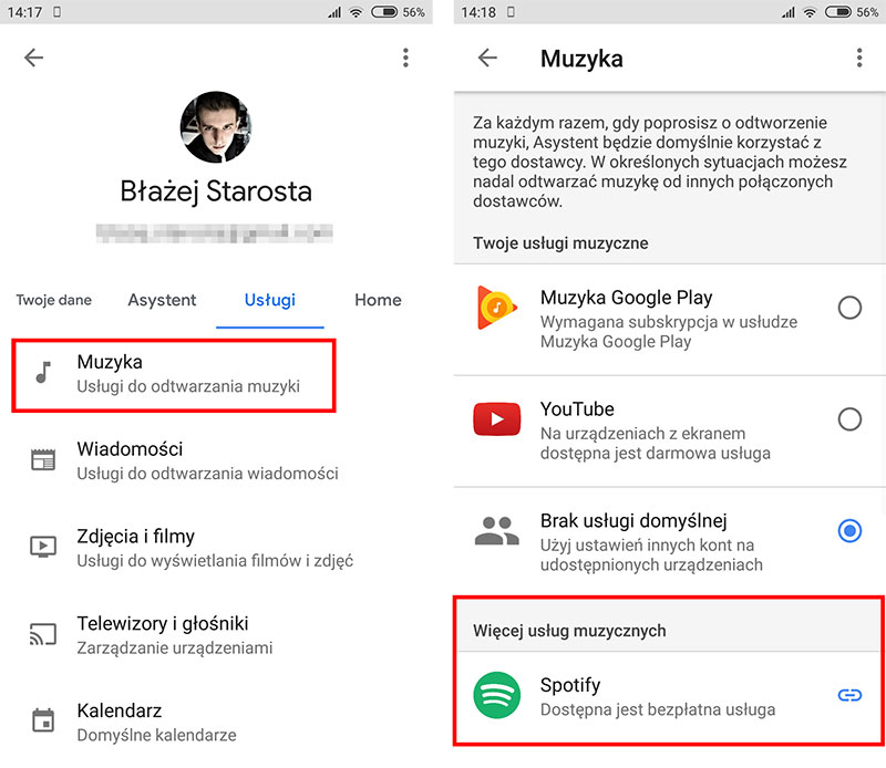 Wybierz Spotify jako usługę muzyczną dla Asystenta Google