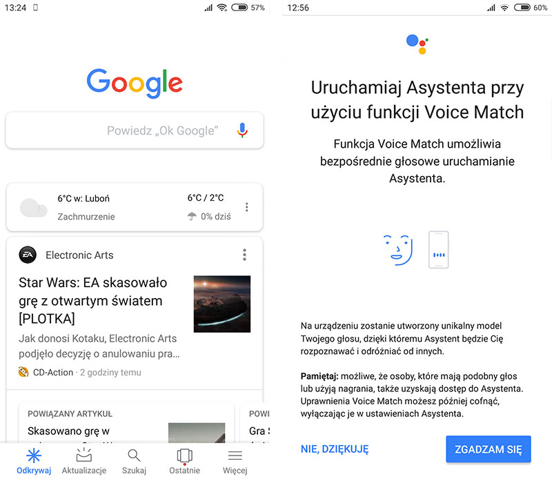 Pierwsze uruchomienie Asystenta Google