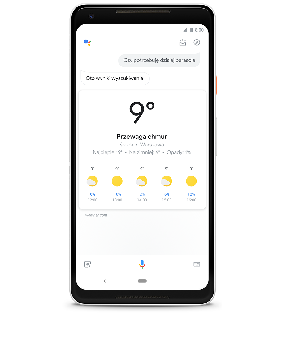 Asystent Google - pytanie o pogodę