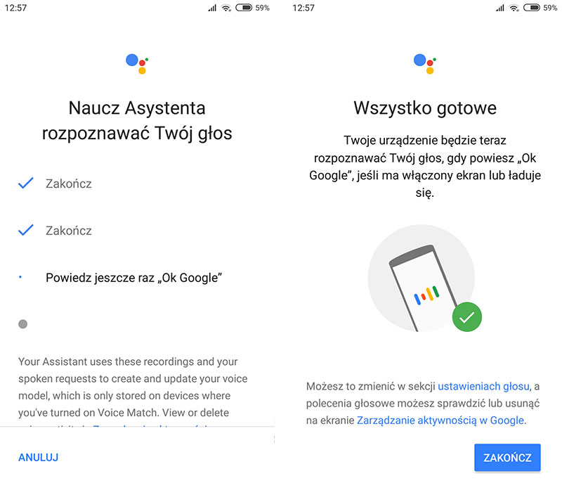 Konfiguracja funkcji Voice Match dla Asystenta Google