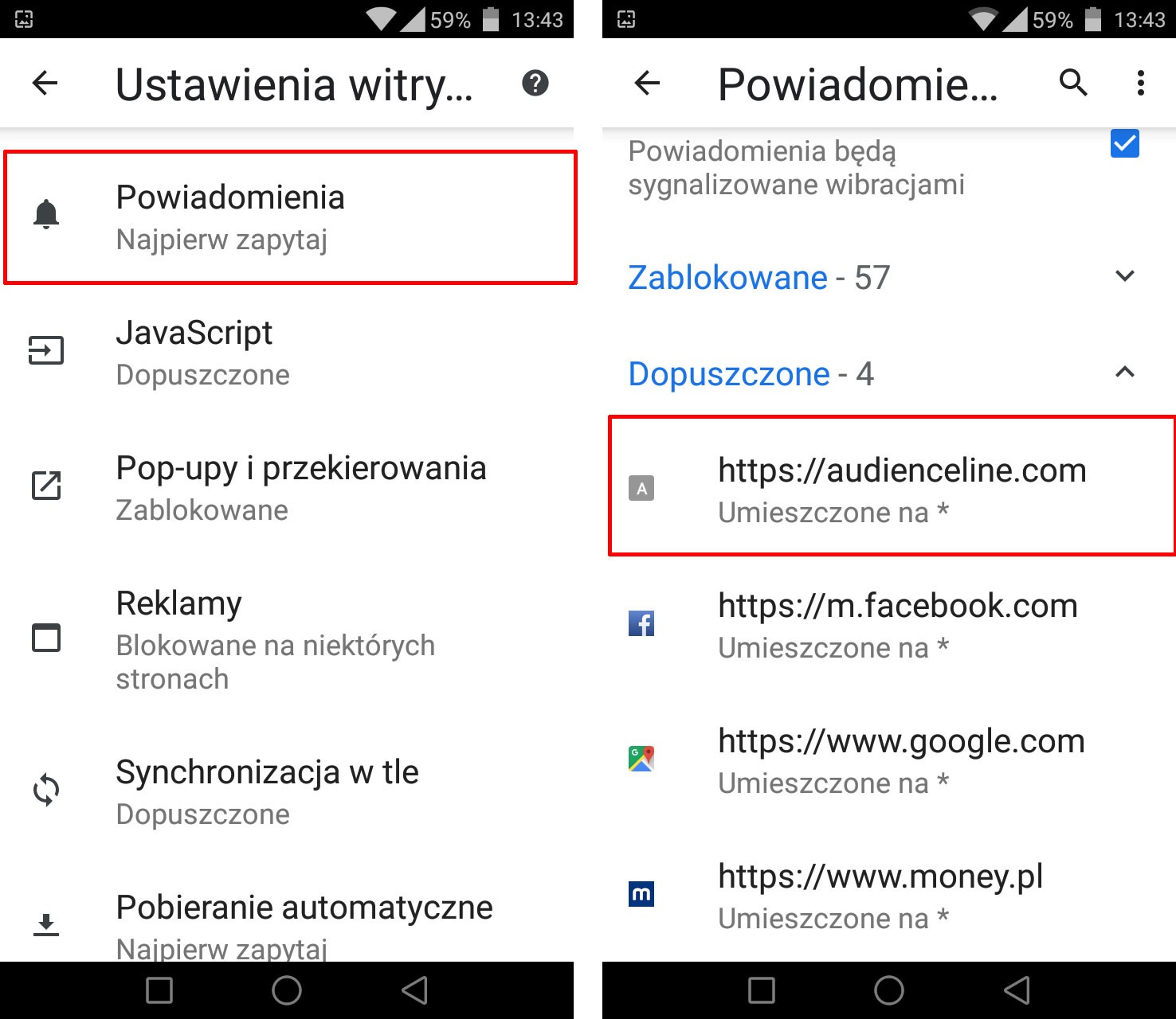 Wejdź do ustawień powiadomień w Chrome