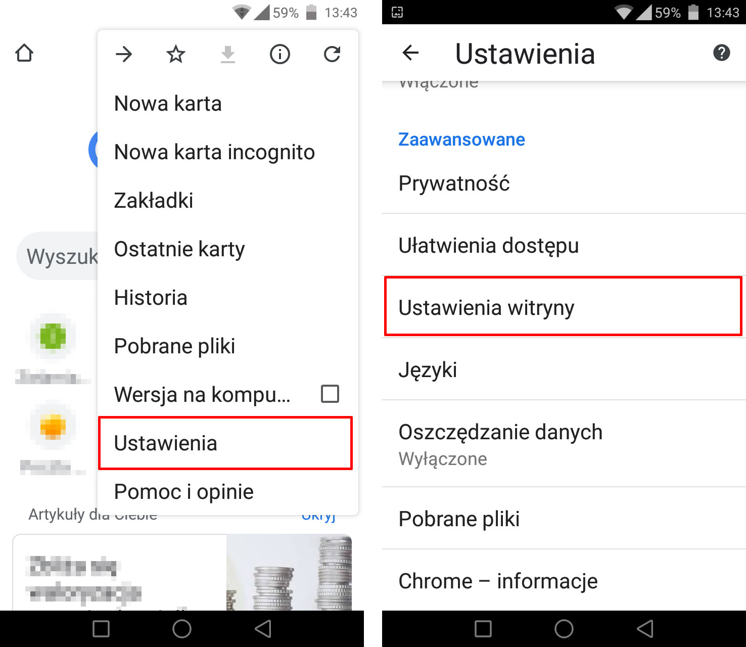 Wejdź do ustawień Chrome w Androidzie