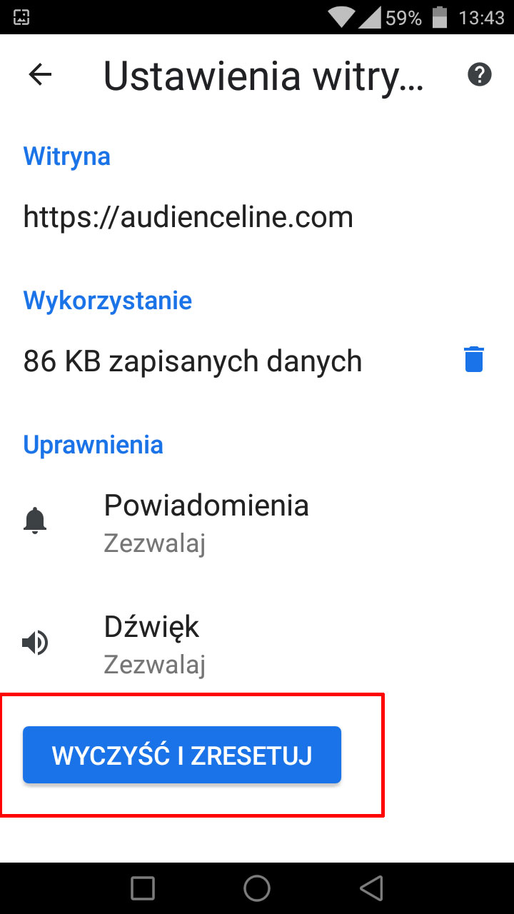 Usuń zezwolenie na powiadomienia z Audienceline