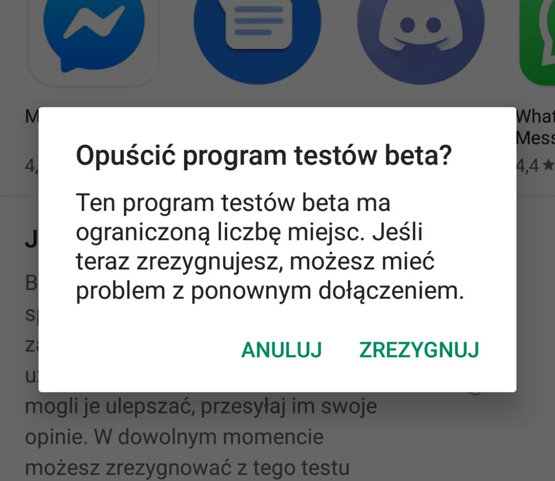 Opuść program testów