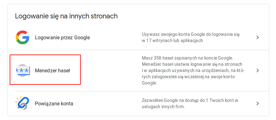 Menedżer haseł w Google