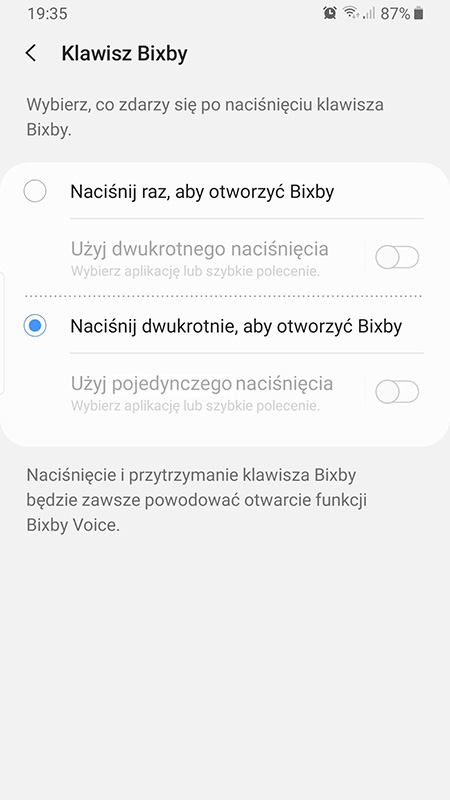 Zmień ustawienia klawisza Bixby
