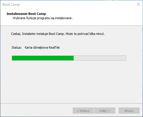 Potwierdź instalację Boot Camp w Windows 10